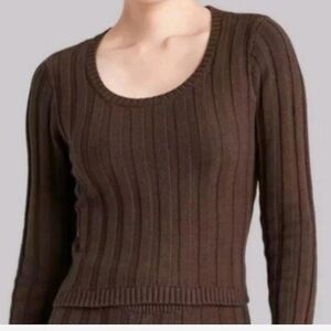 Wild Fable Brown Ribbed Knit Open Back Sweater Size. L EUC Long Sleeve